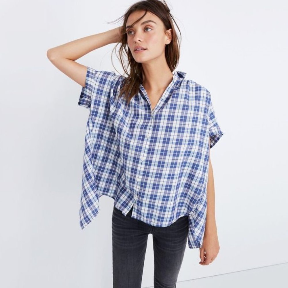 New MADEWELL Linus Plaid Central Open-Back Shirt M - Picture 2 of 11